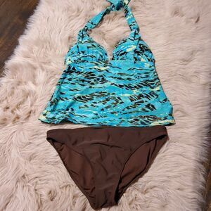 LELANI Brown & Aqua print  Tankini swimsuit Swim Medium